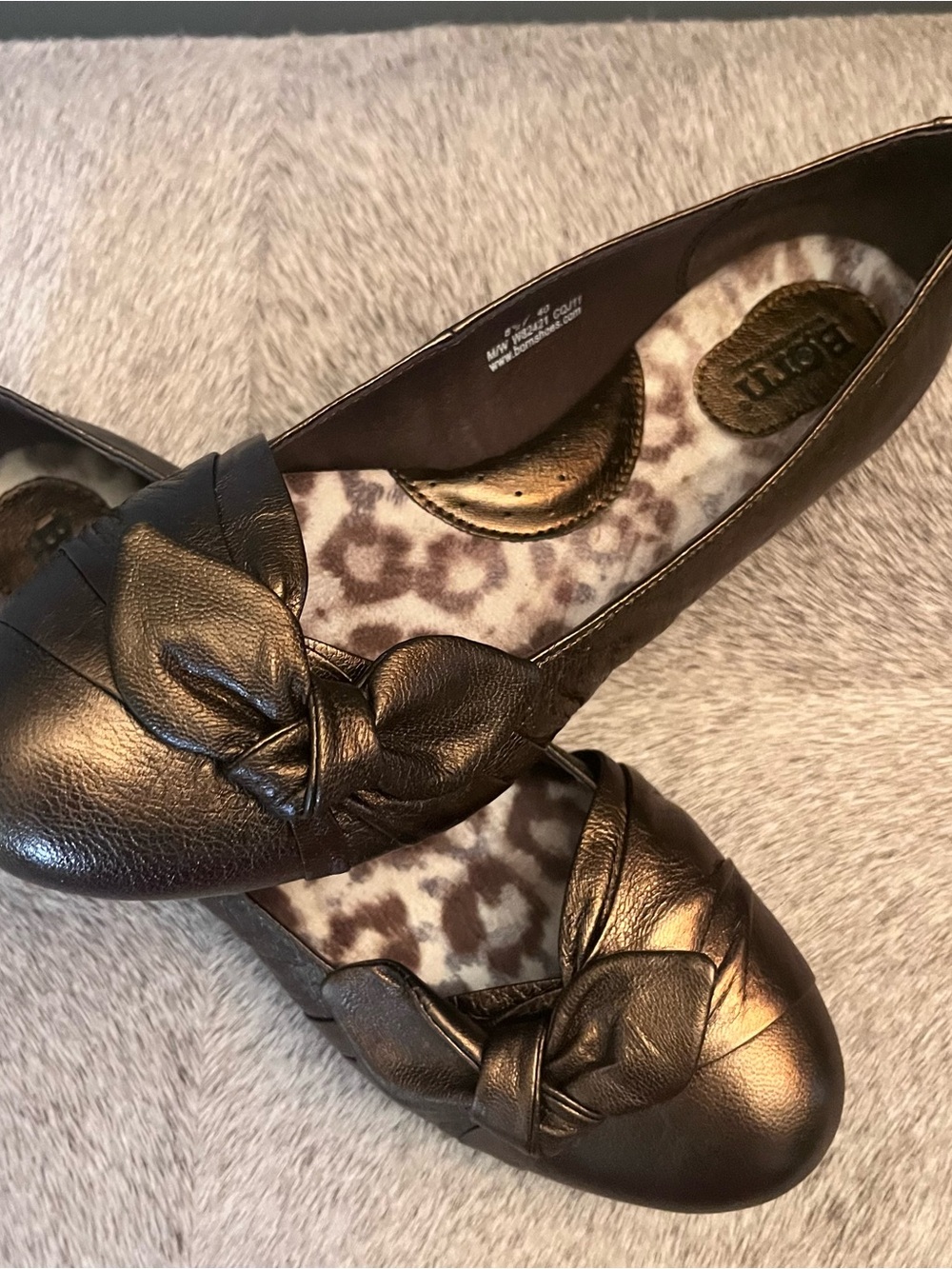 Bronze Leather Knot Ballet Flats - Comfortable Women's Shoes